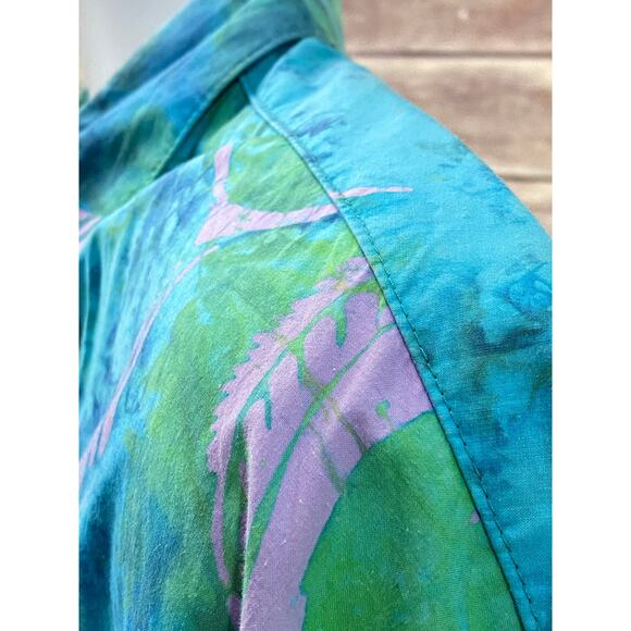 Vintage Straight Down Shirt Mens XL Green Blue Tie Dye Abstract Sword Fish - Picture 8 of 9